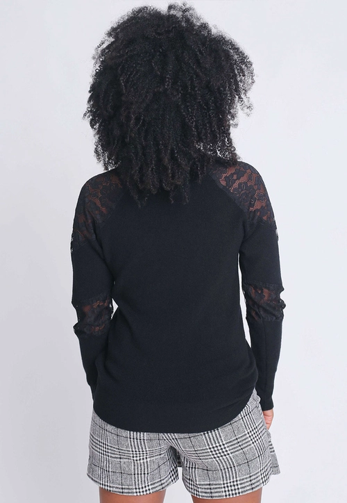 Blusa Tricô Recorte Renda