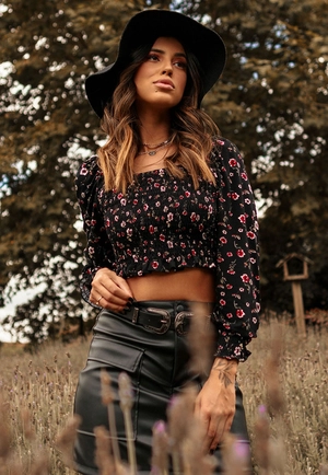Blusa Cropped Lastex Flores