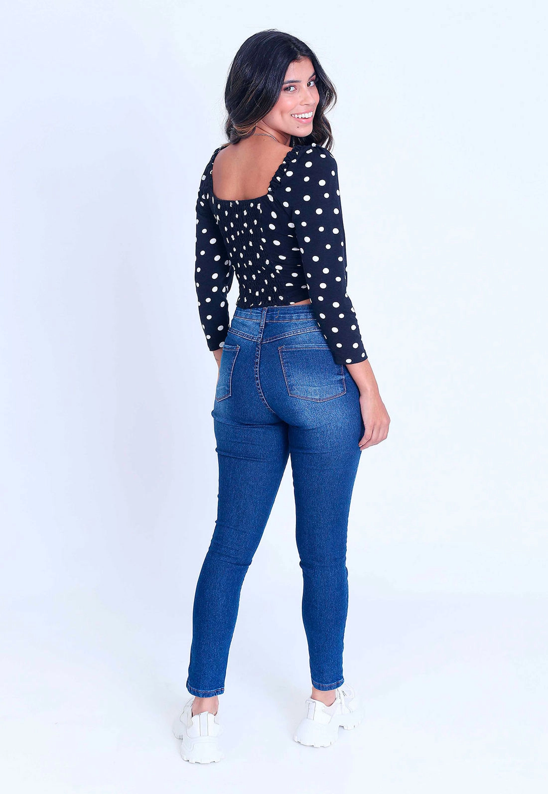 Blusa Cropped Franzido Frontal Poá