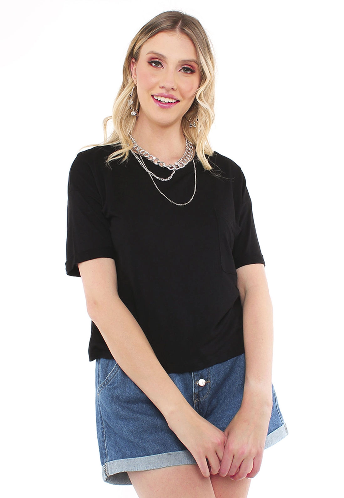 Blusa Malha Oversized Manga Curta