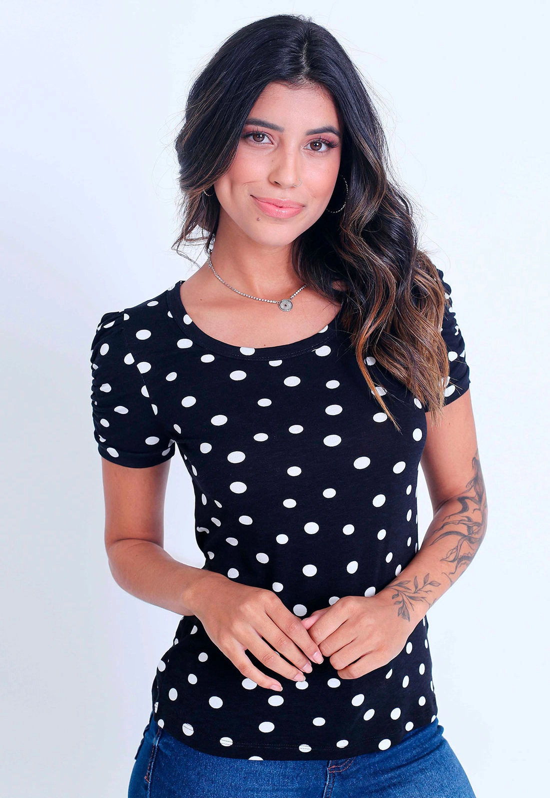 Blusa Manga Curta Franzida Poá