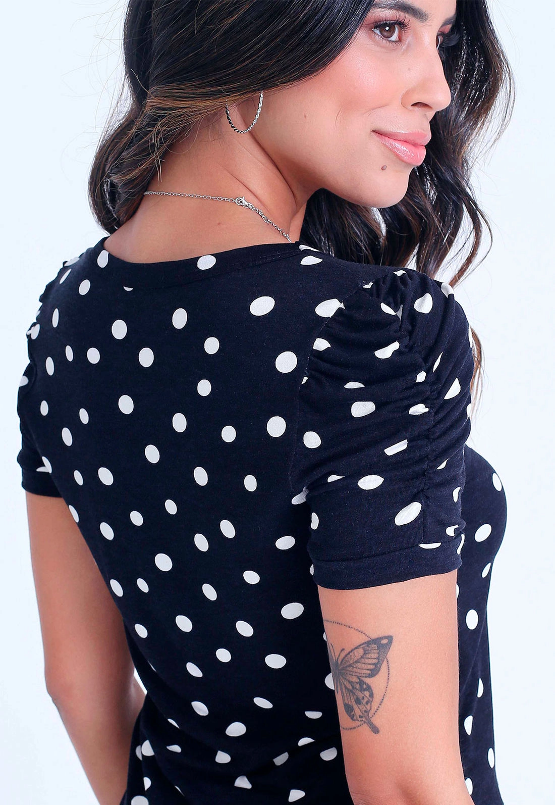 Blusa Manga Curta Franzida Poá