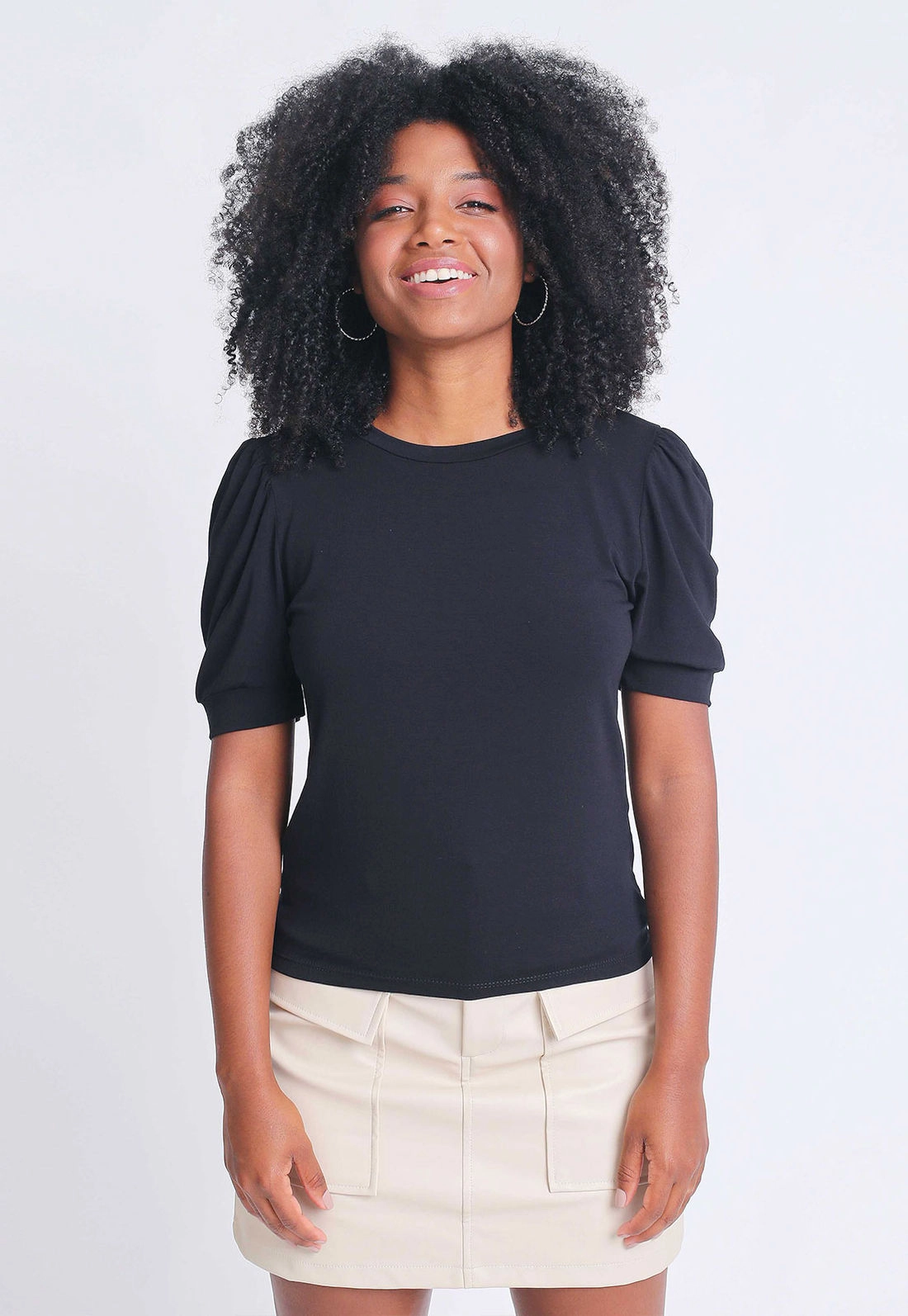 Blusa Viscose Manga Curta Bufante