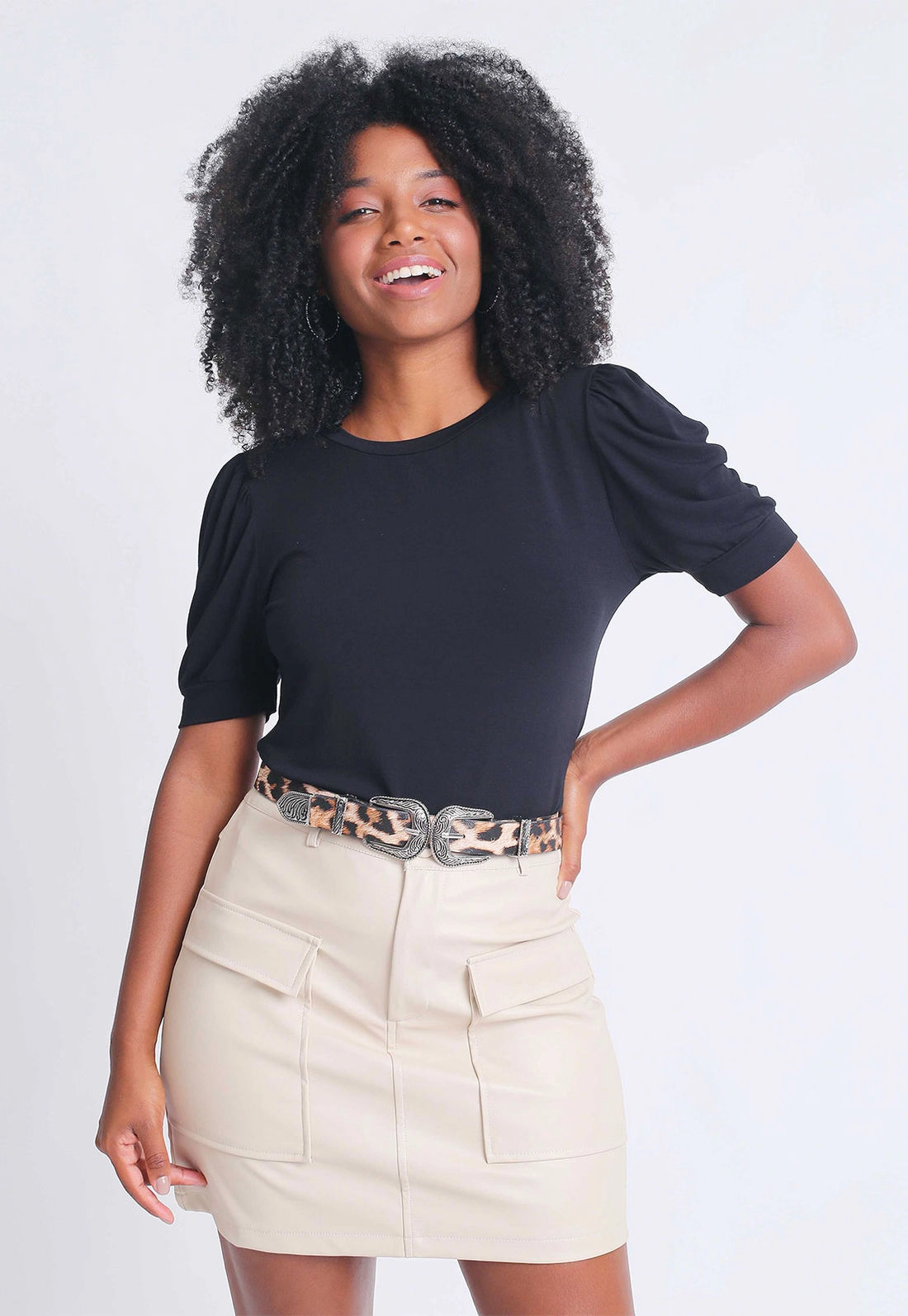 Blusa Viscose Manga Curta Bufante