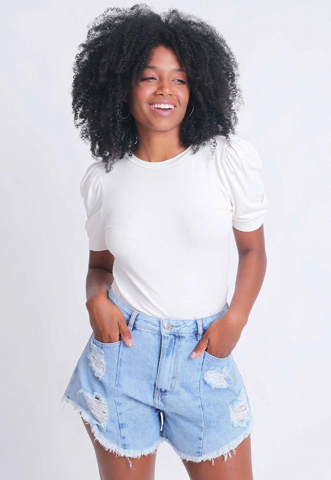 Blusa Viscose Manga Curta Bufante