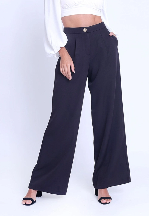 Calça Crepe Pantalona Pregas