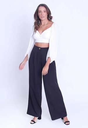 Calça Crepe Pantalona Pregas
