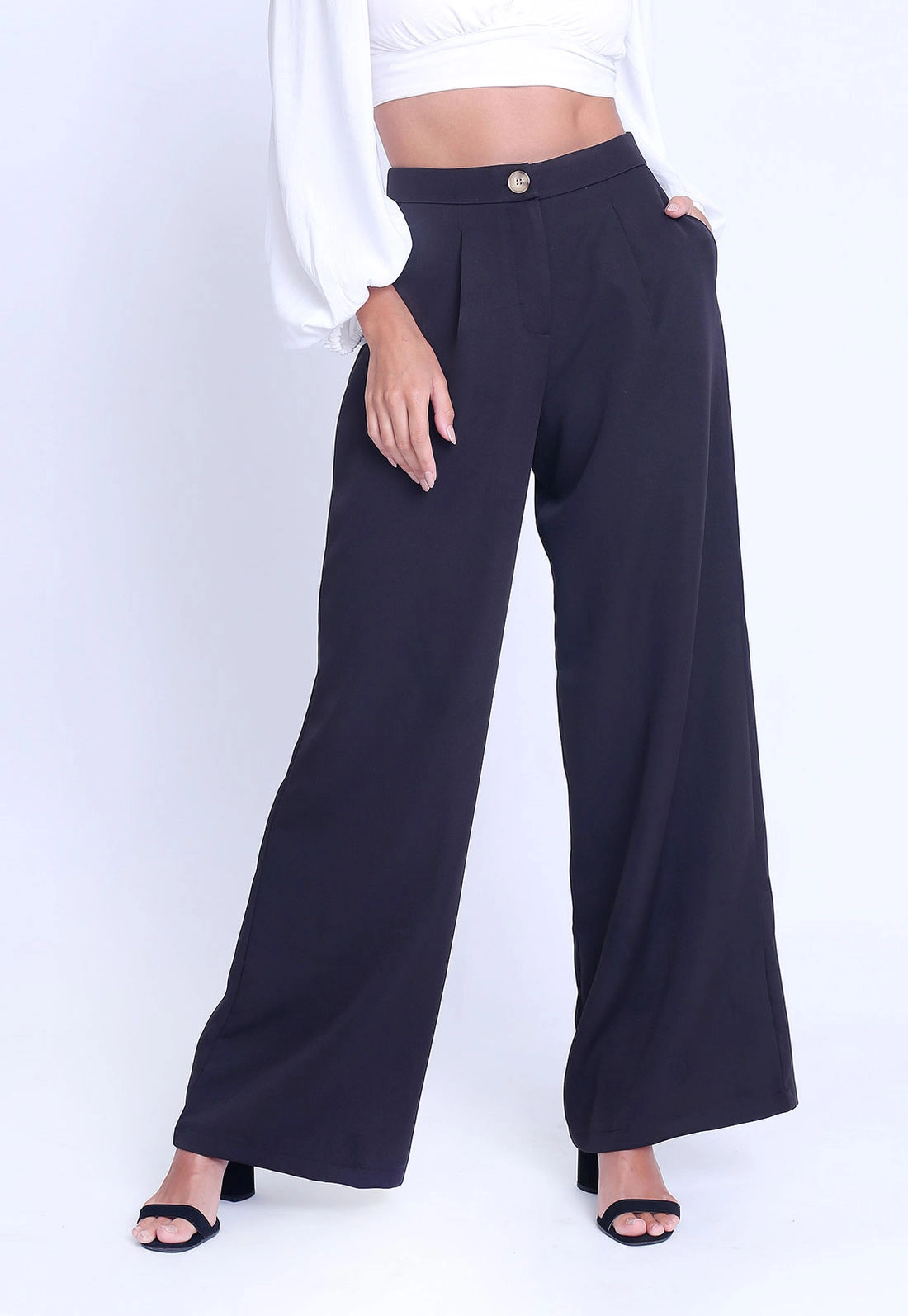 Calça Crepe Pantalona Pregas