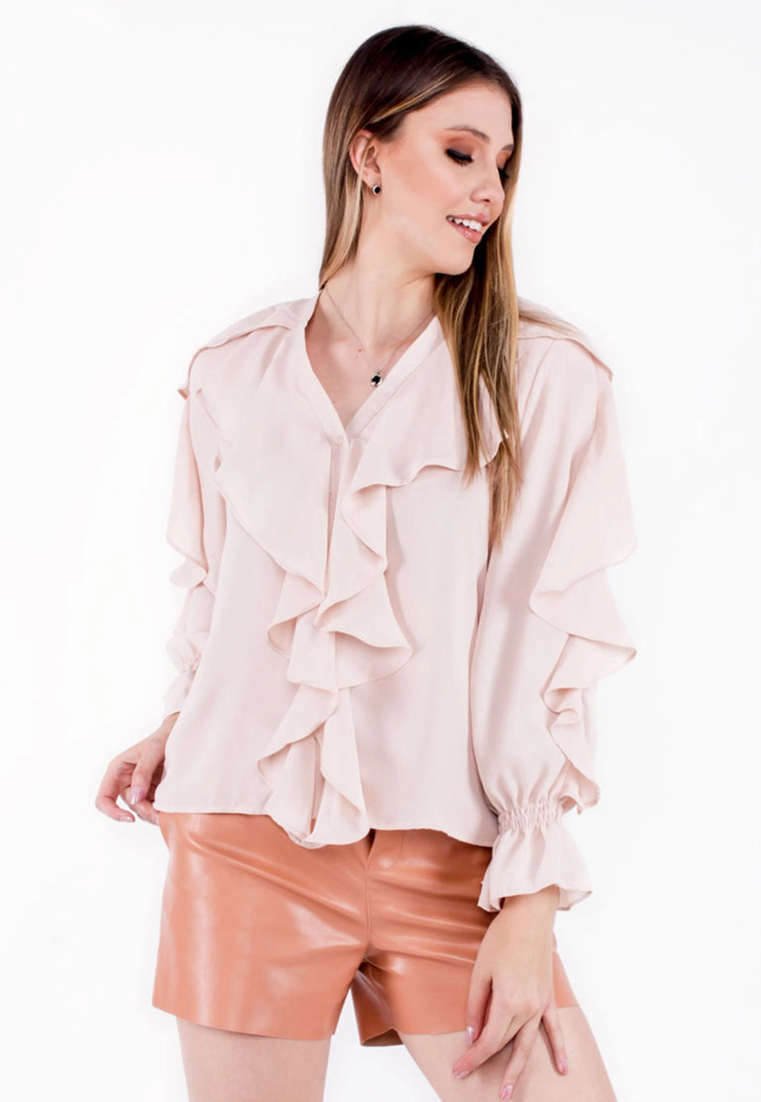 Camisa Crep Ml Babado