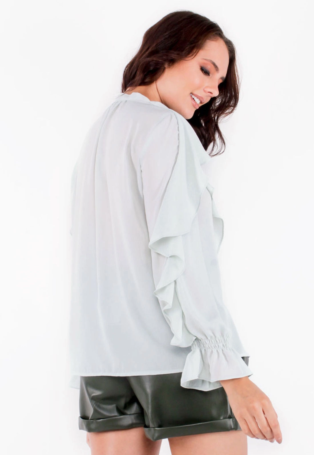 Camisa Crep Ml Babado