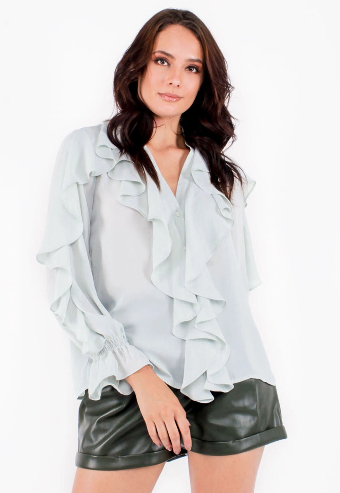 Camisa Crep Ml Babado