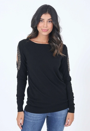 Blusa Tricô Manga Longa Bordada