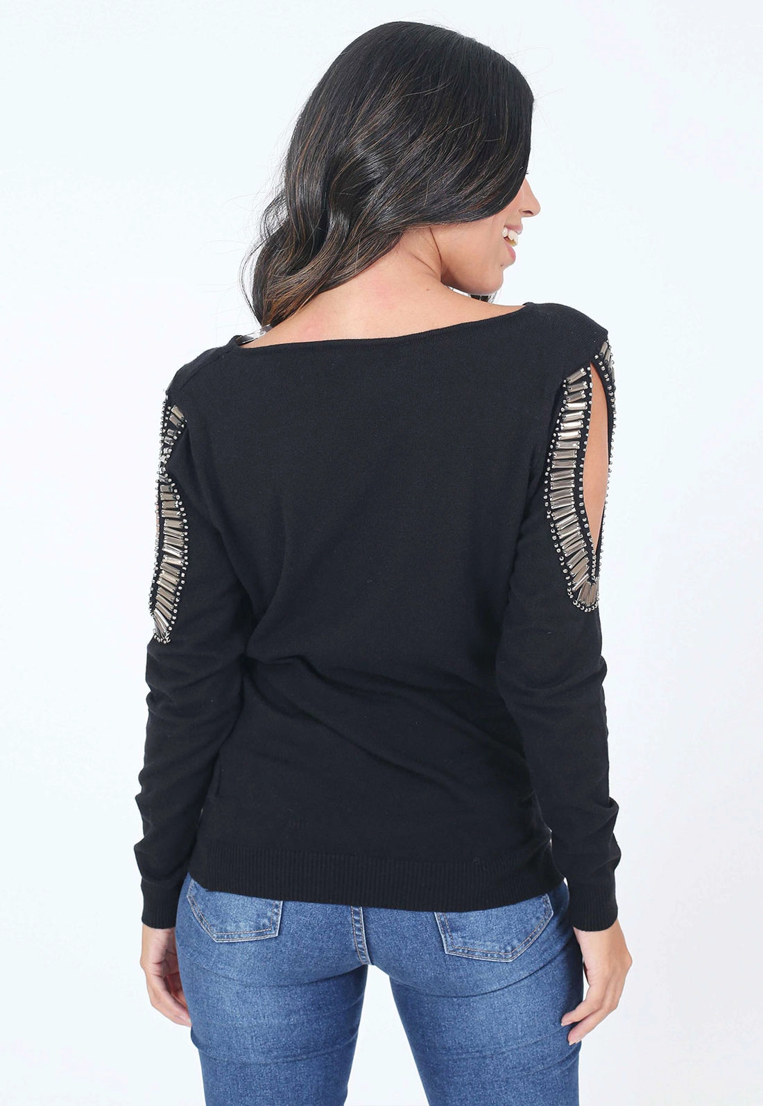 Blusa Tricô Manga Longa Bordada