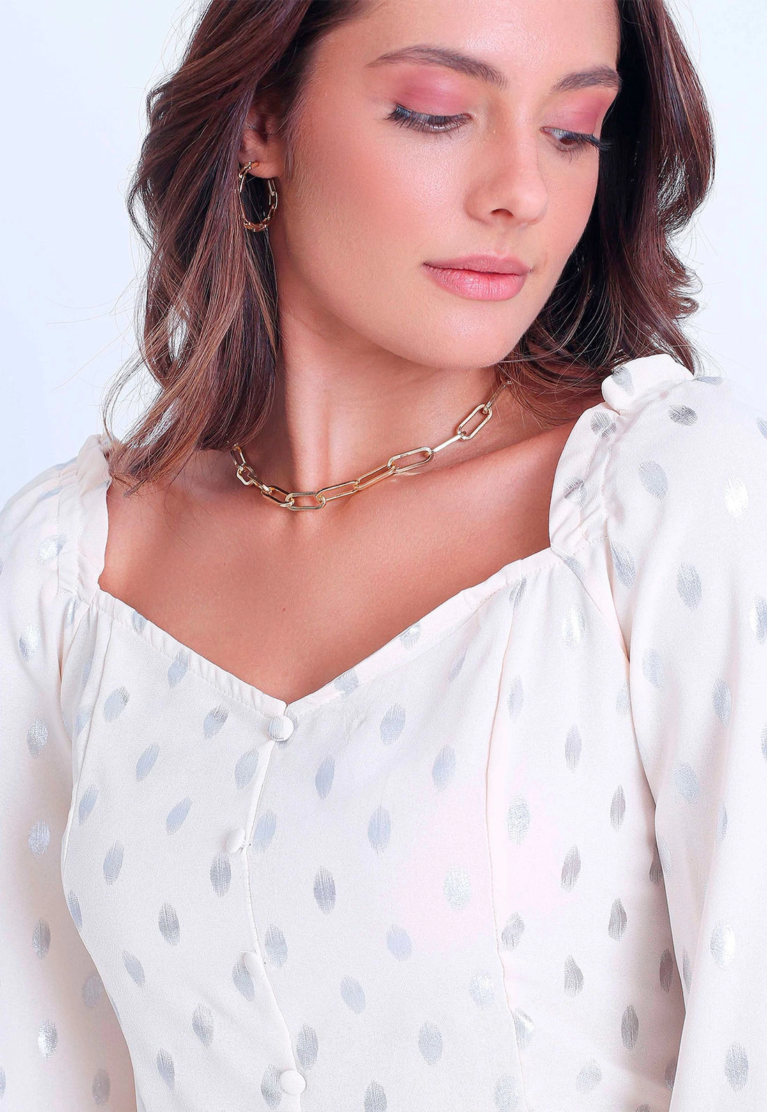 Blusa Cropped Poá Prata