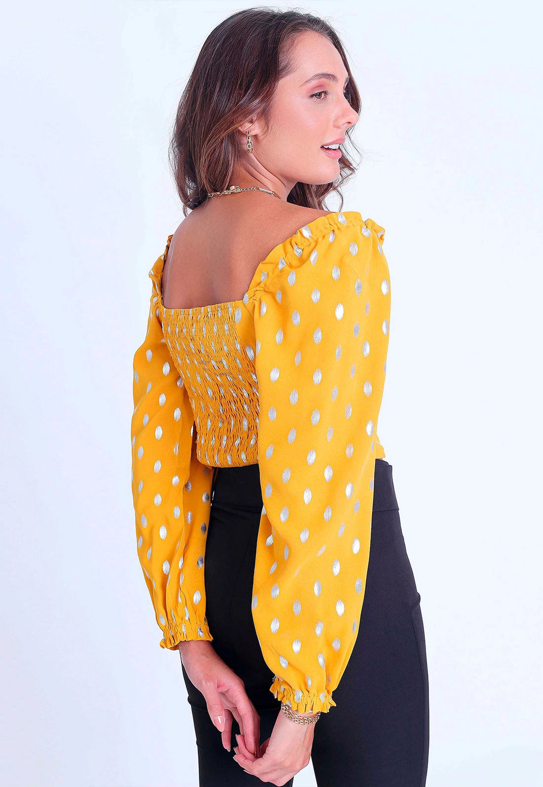 Blusa Cropped Poá Prata