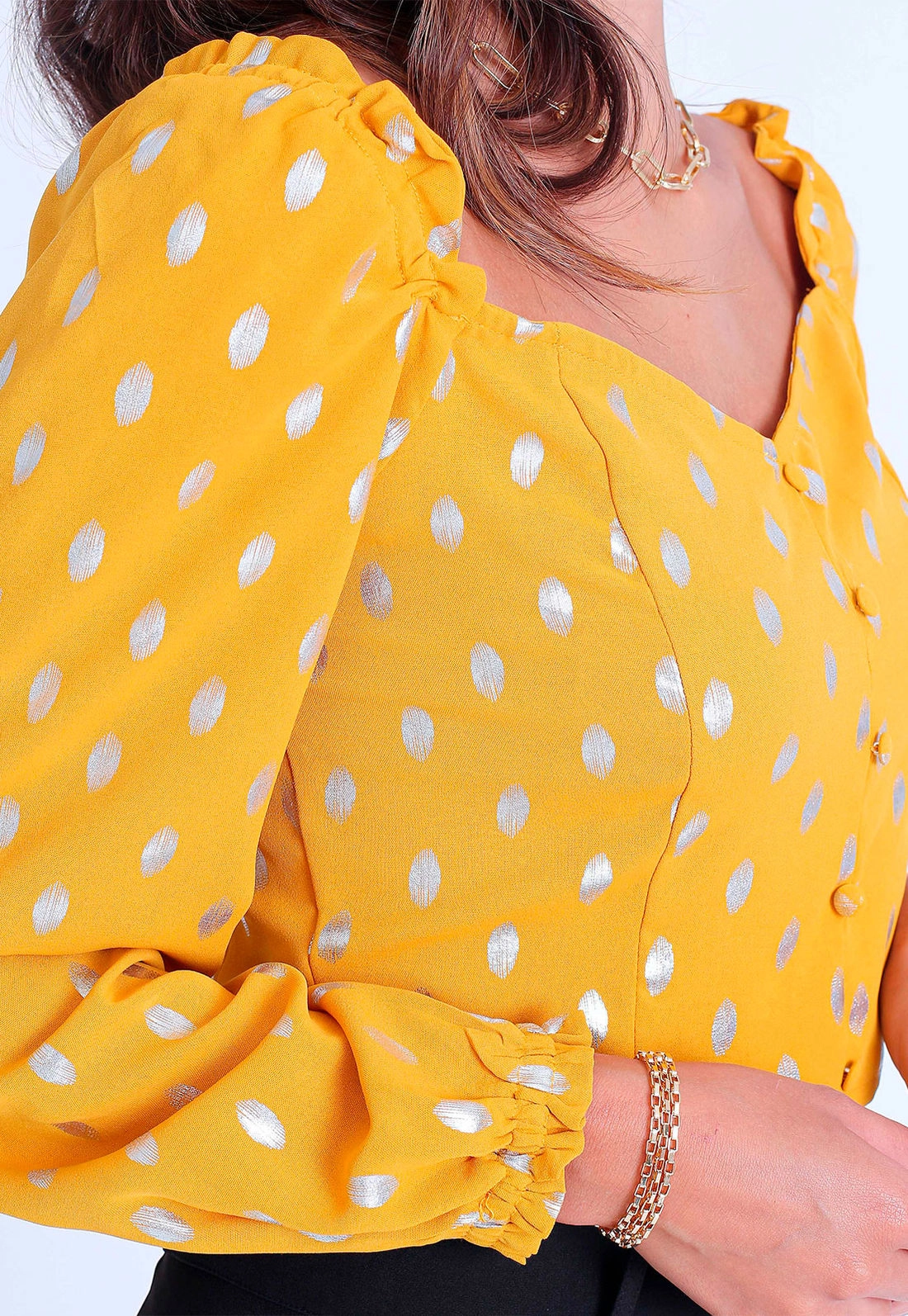 Blusa Cropped Poá Prata