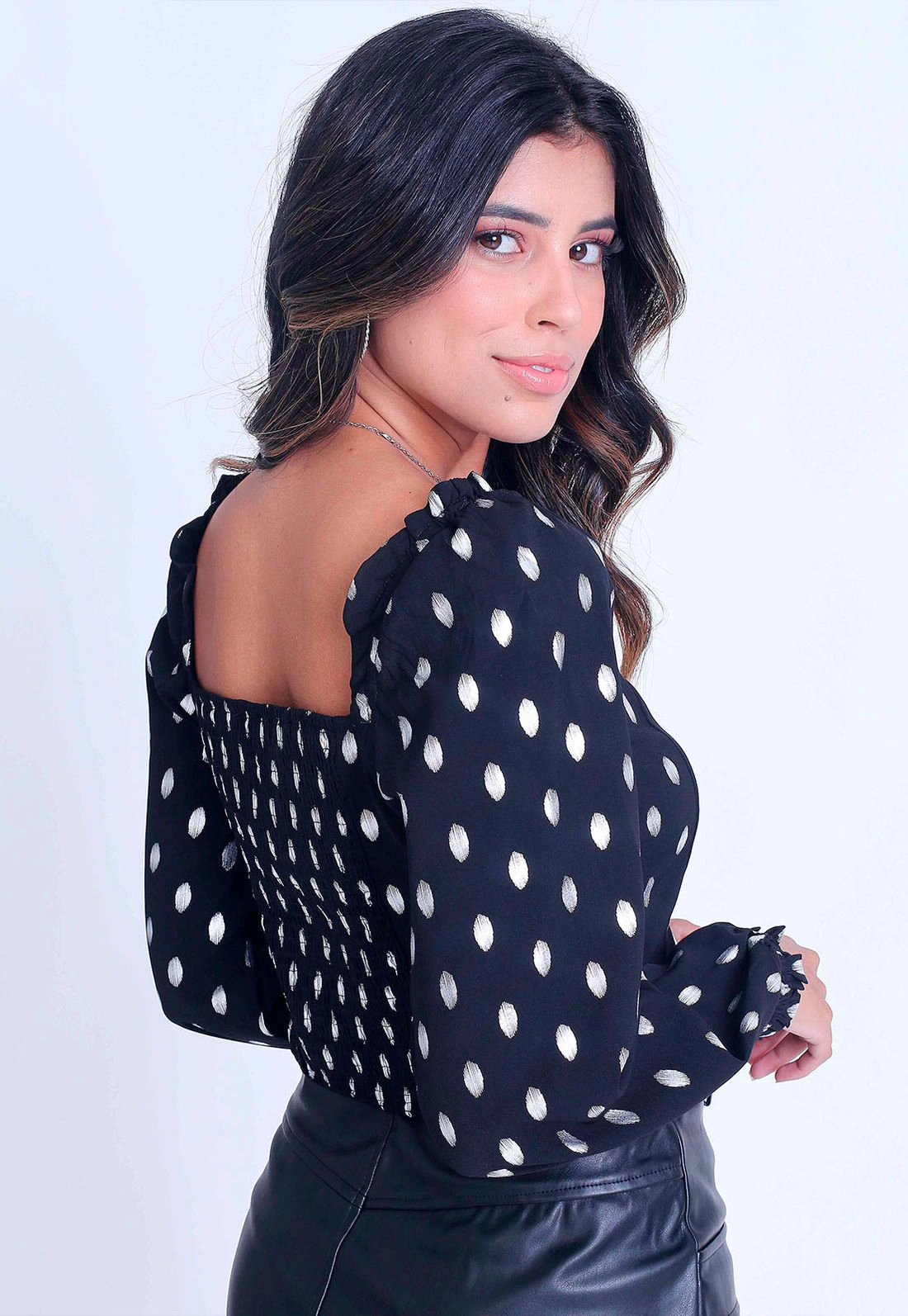 Blusa Cropped Poá Prata