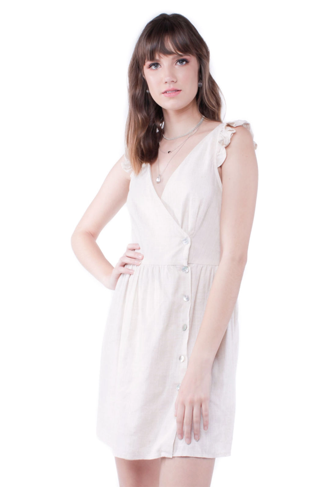 Vestido Linho Alça Babado