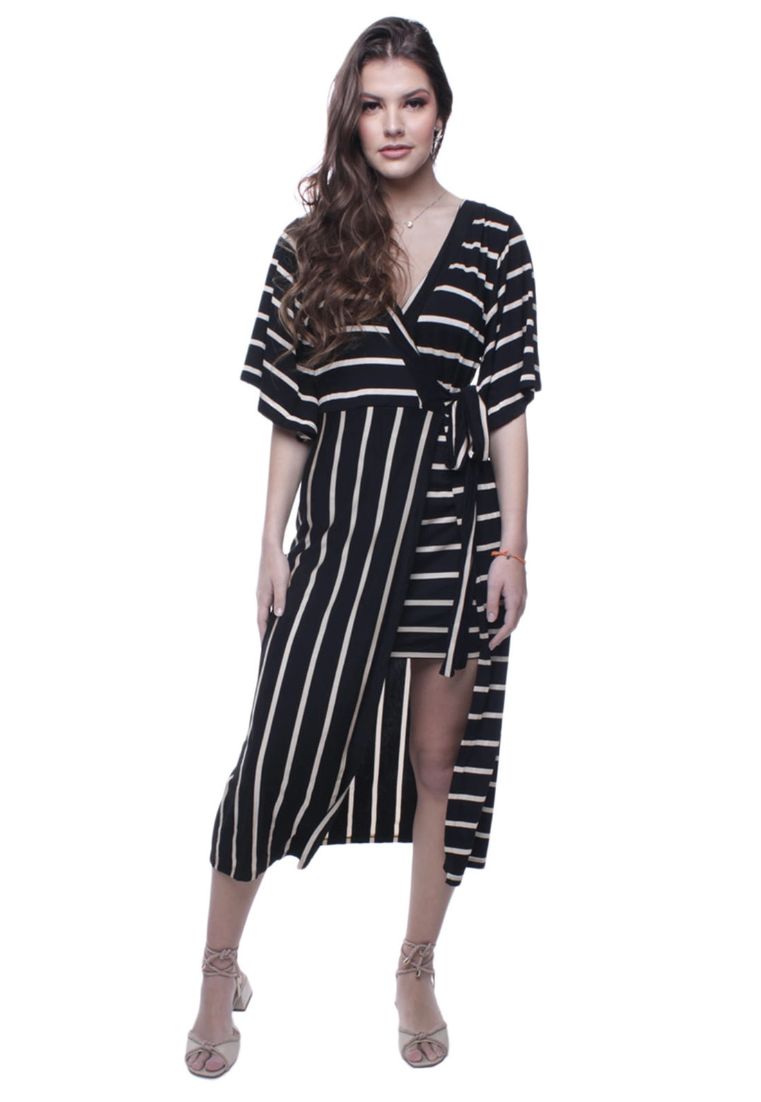 Vestido Curto Listrado Sopreposição