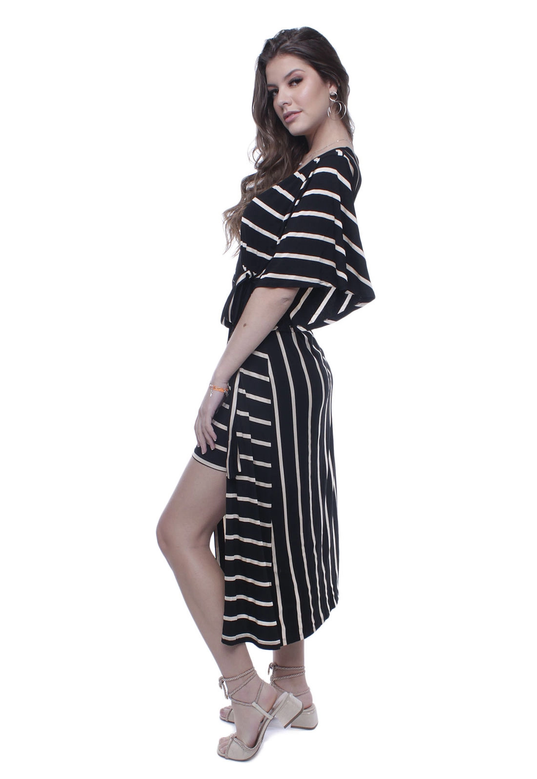Vestido Curto Listrado Sopreposição