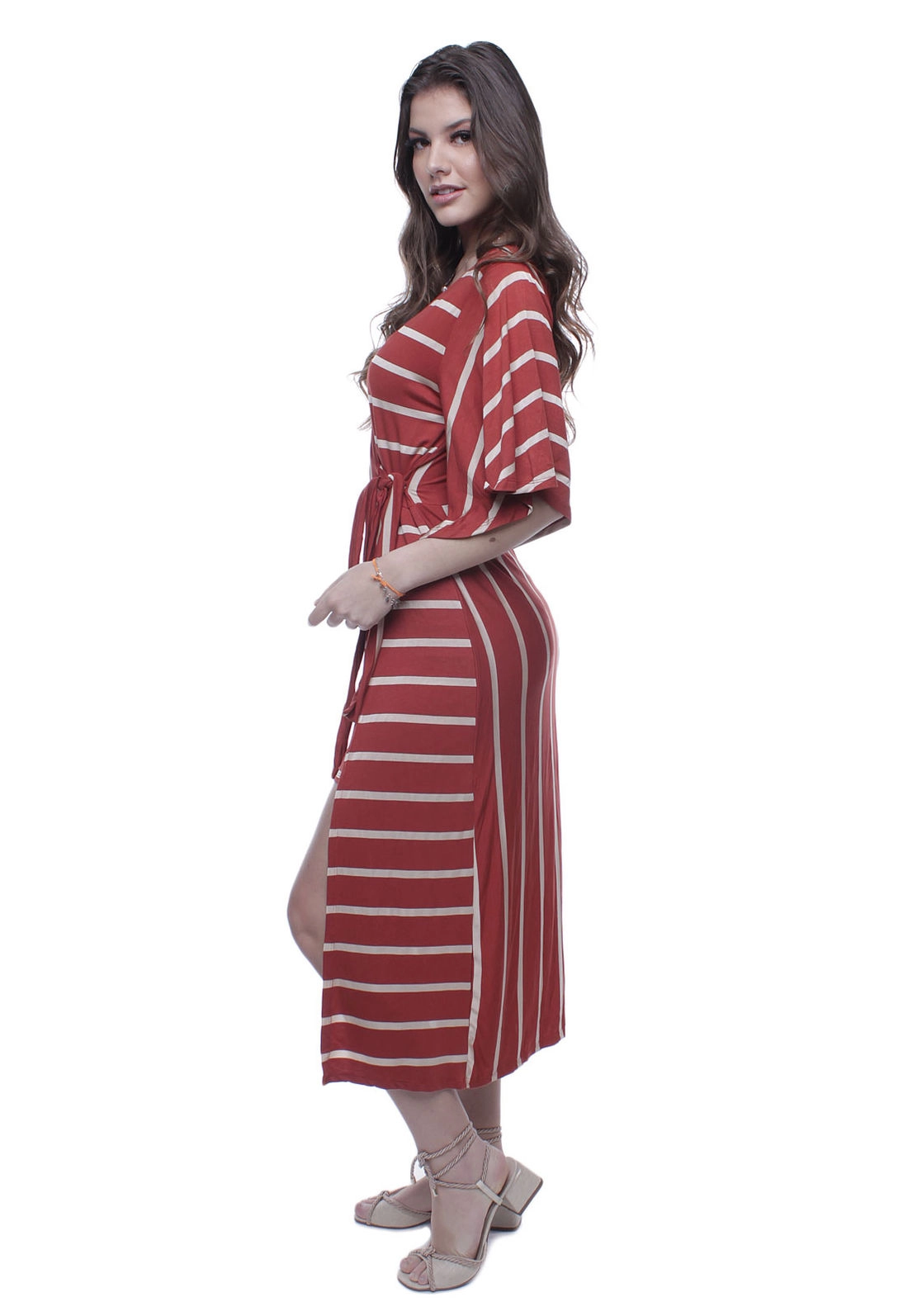 Vestido Curto Listrado Sopreposição