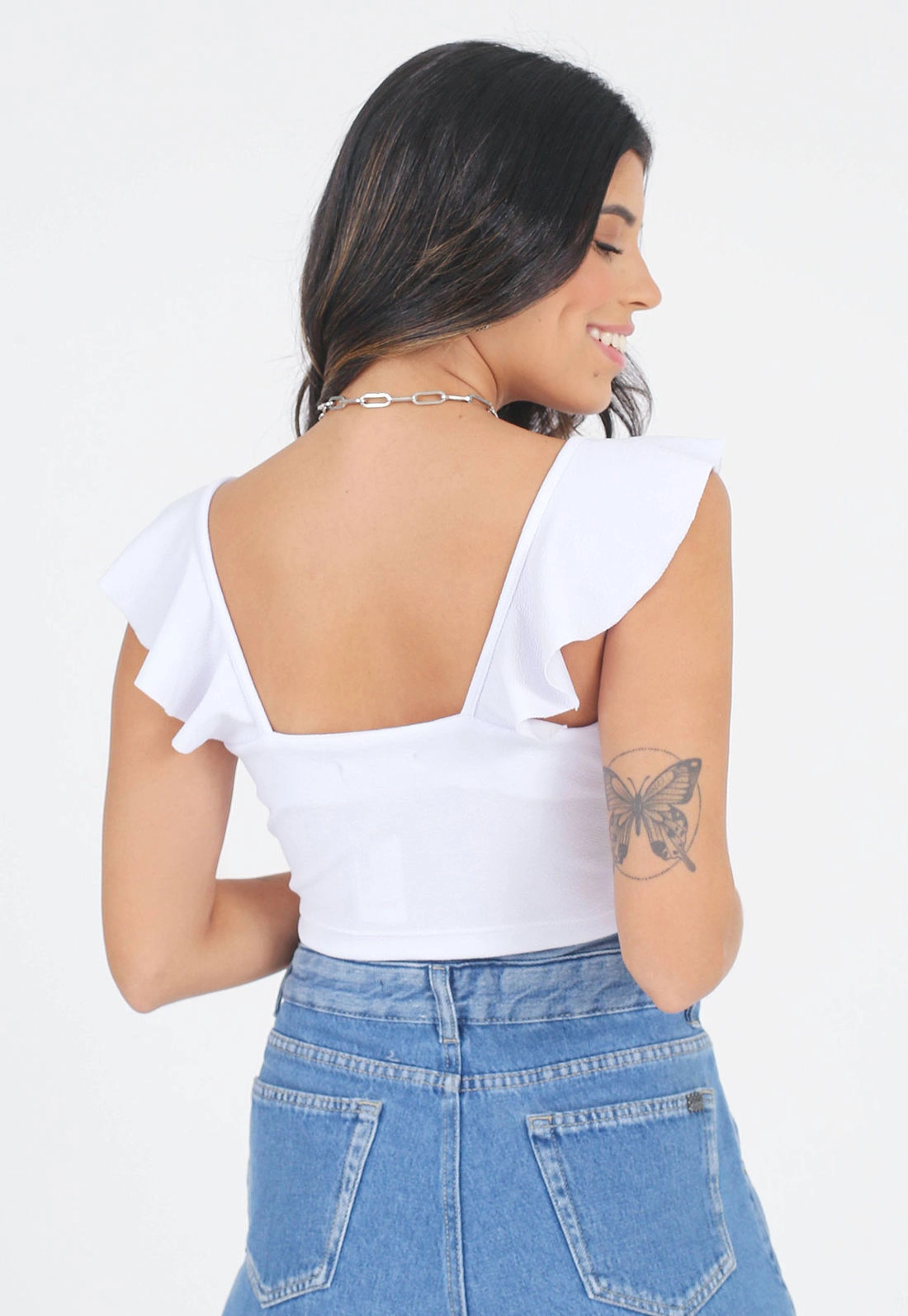 Blusa Cropped Alça Babado