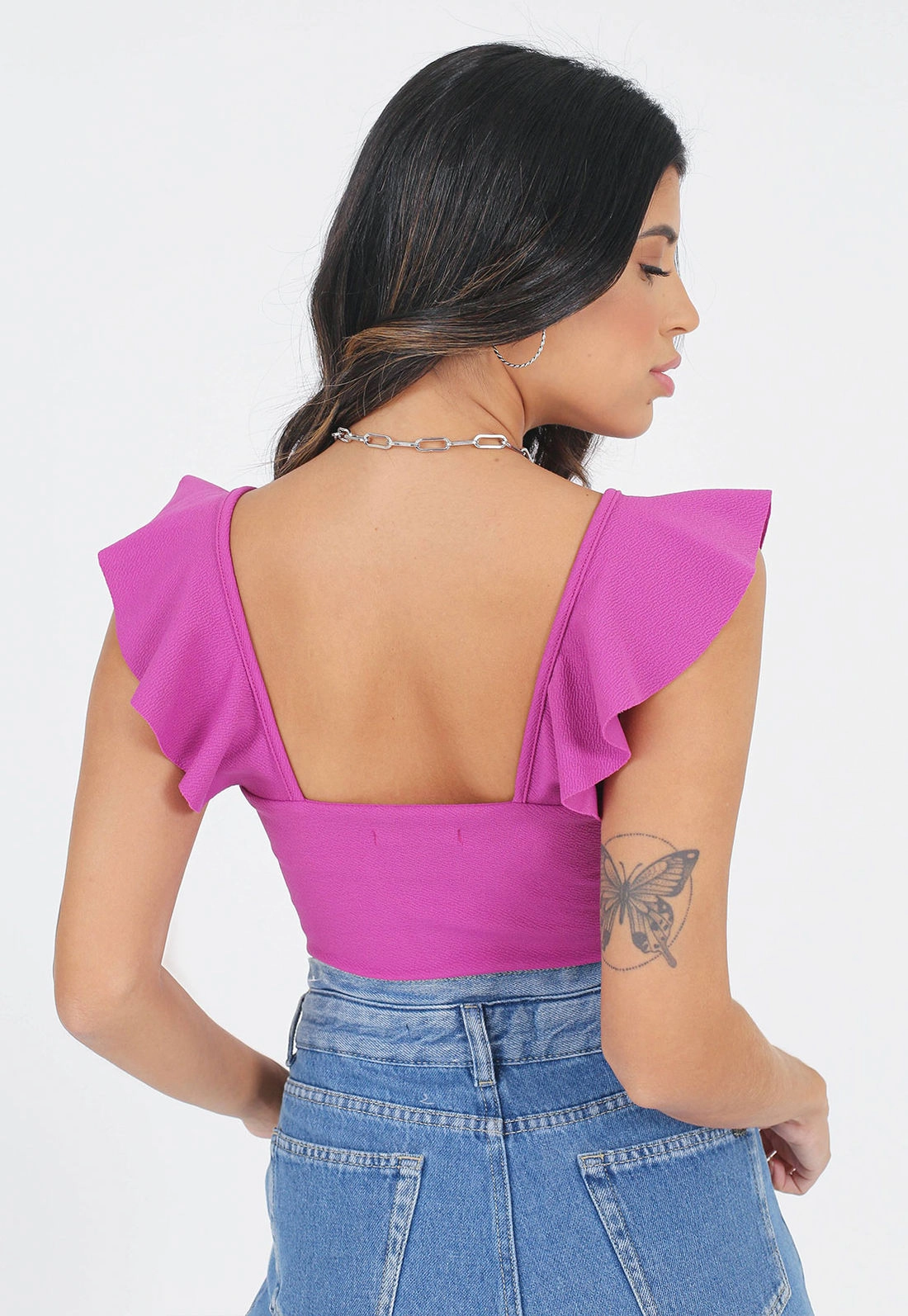 Blusa Cropped Alça Babado