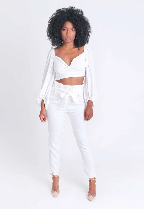 Blusa Cropped Manga Longa Bufante