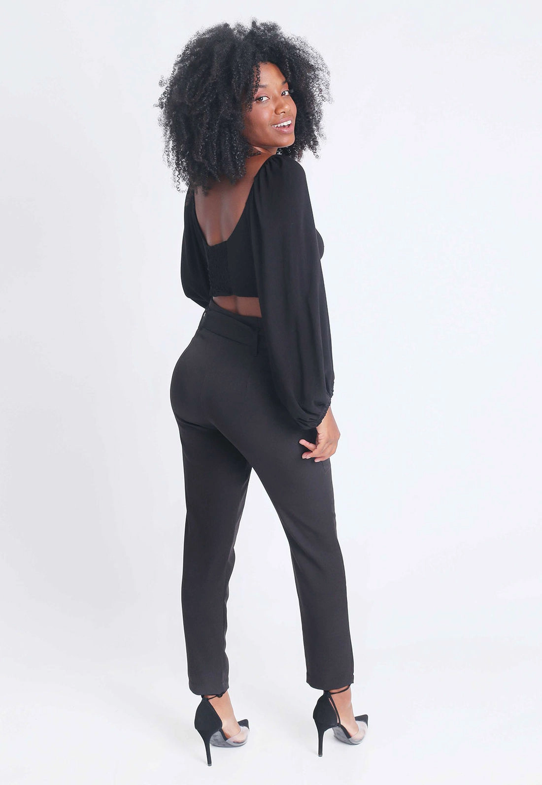Blusa Cropped Manga Longa Bufante