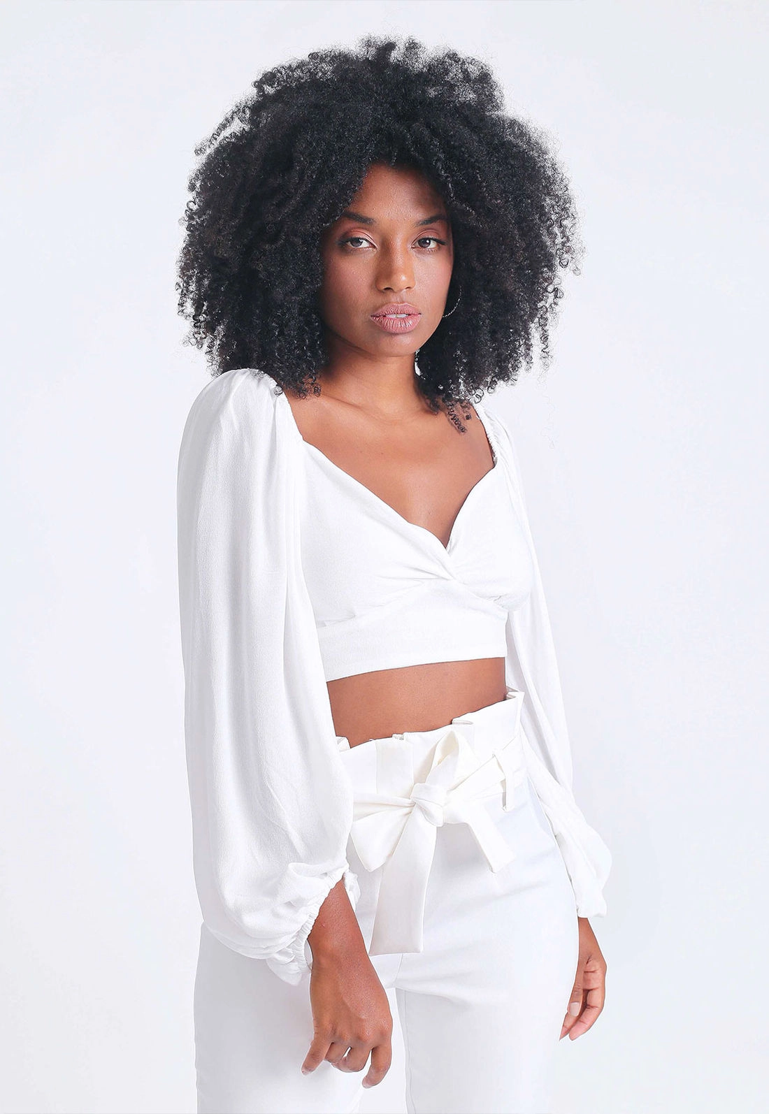 Blusa Cropped Manga Longa Bufante