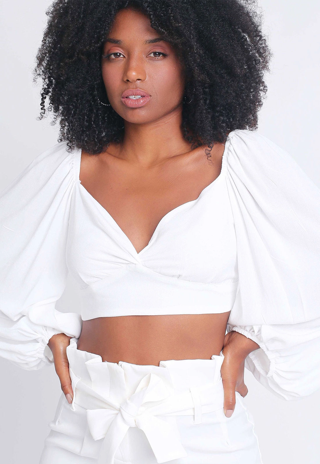 Blusa Cropped Manga Longa Bufante