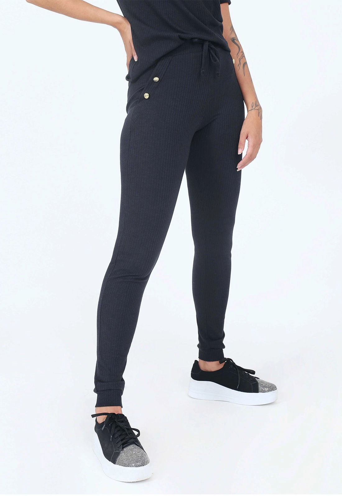Calça Canelada Botões