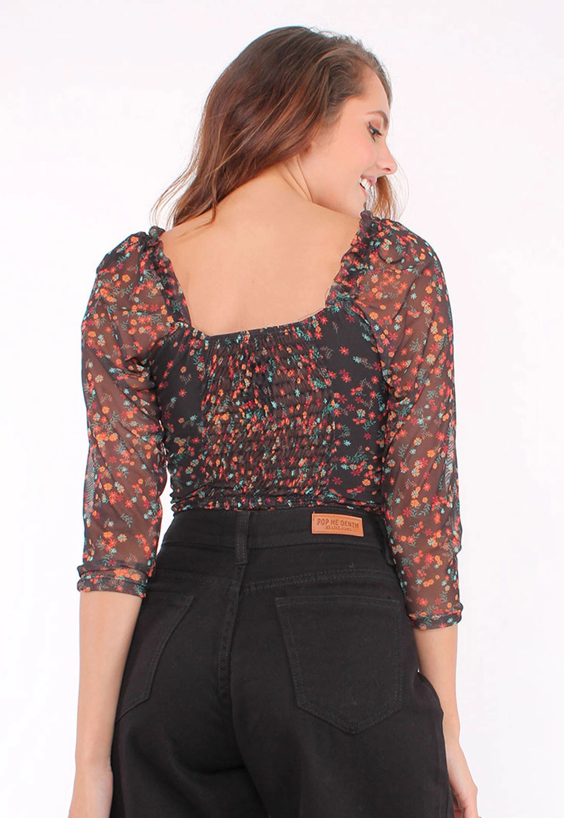 Blusa Cropped Tule Flores