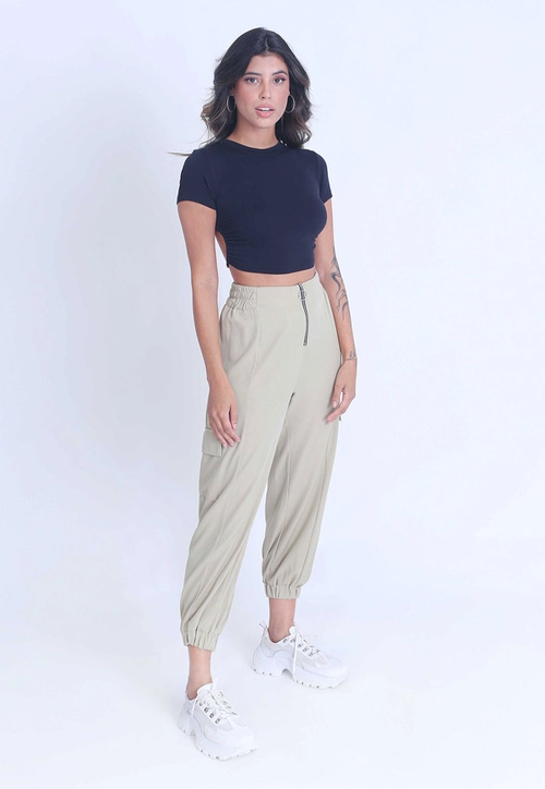 Calça Crepe Jogger Zíper Frontal