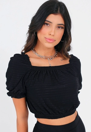 Blusa Cropped Malha Brilho