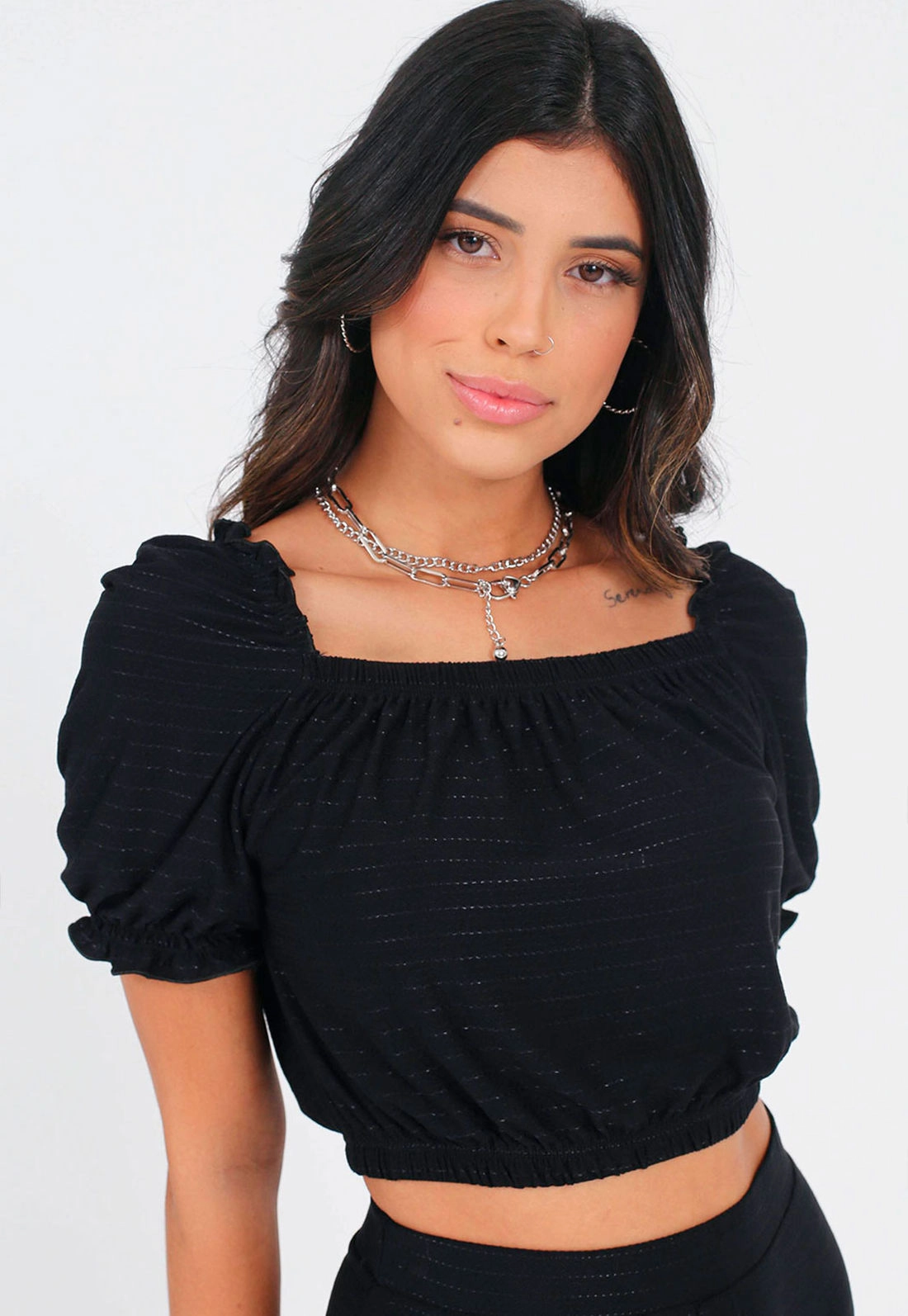 Blusa Cropped Malha Brilho