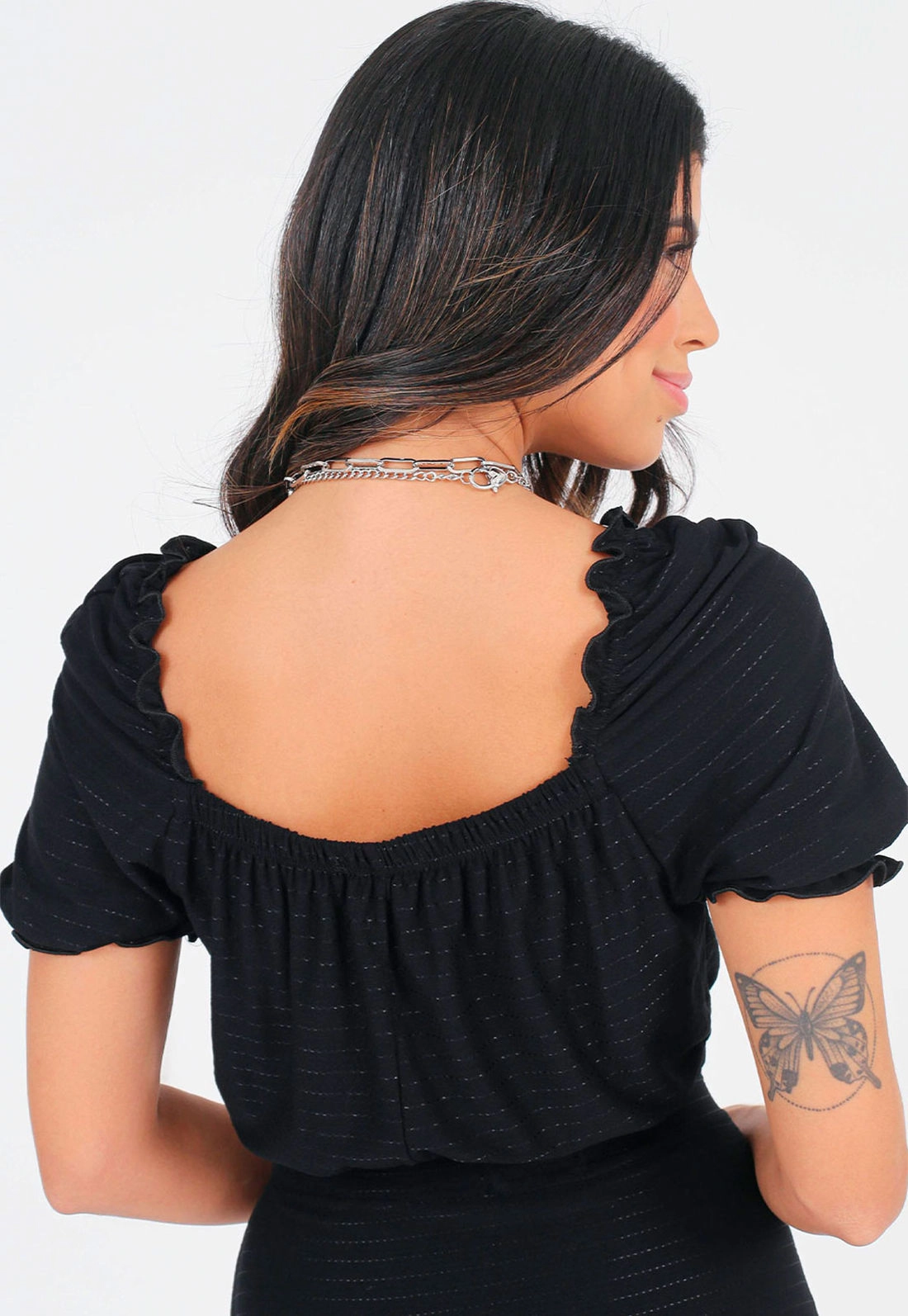 Blusa Cropped Malha Brilho