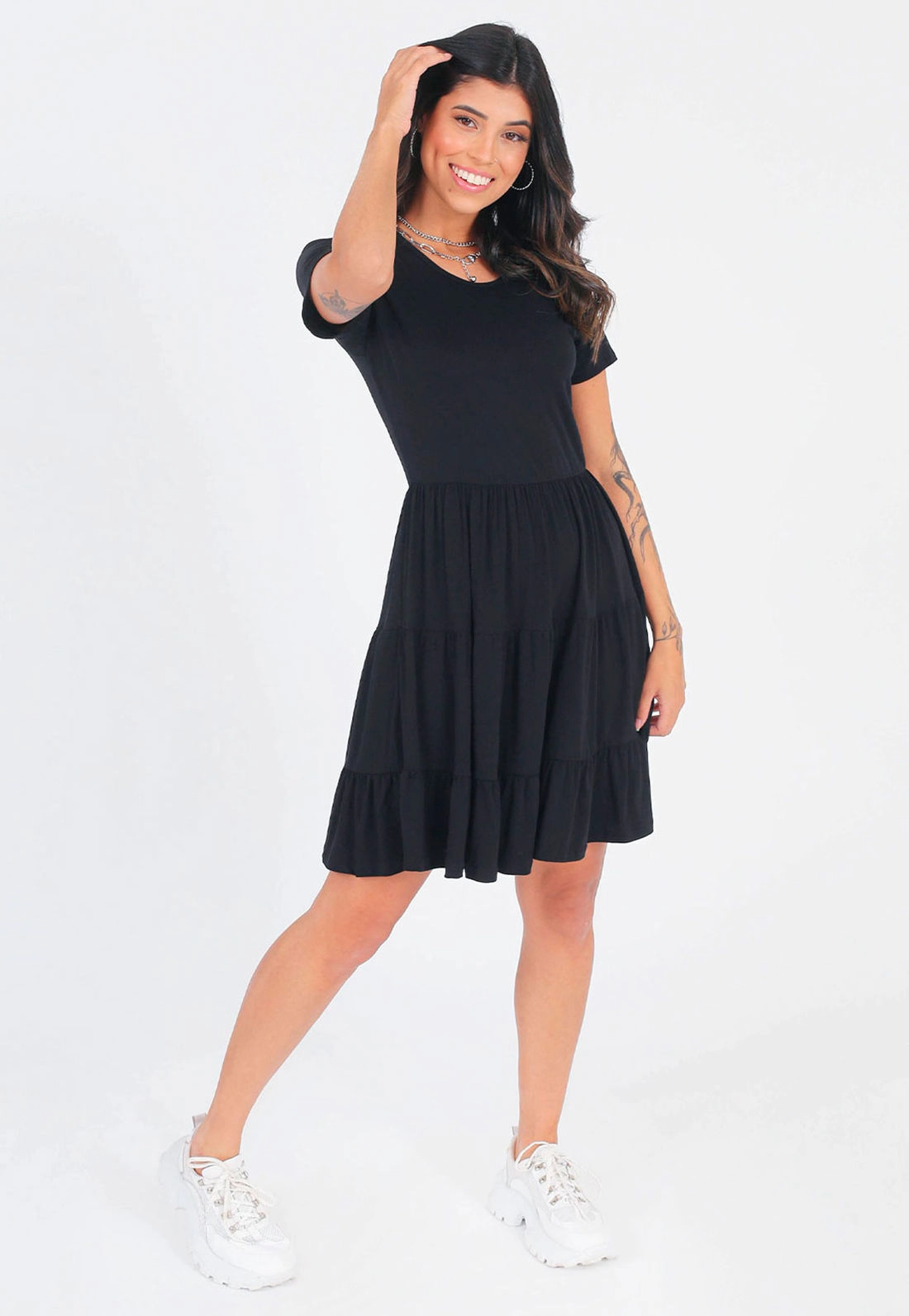 Vestido Manga Curta Babados Marias