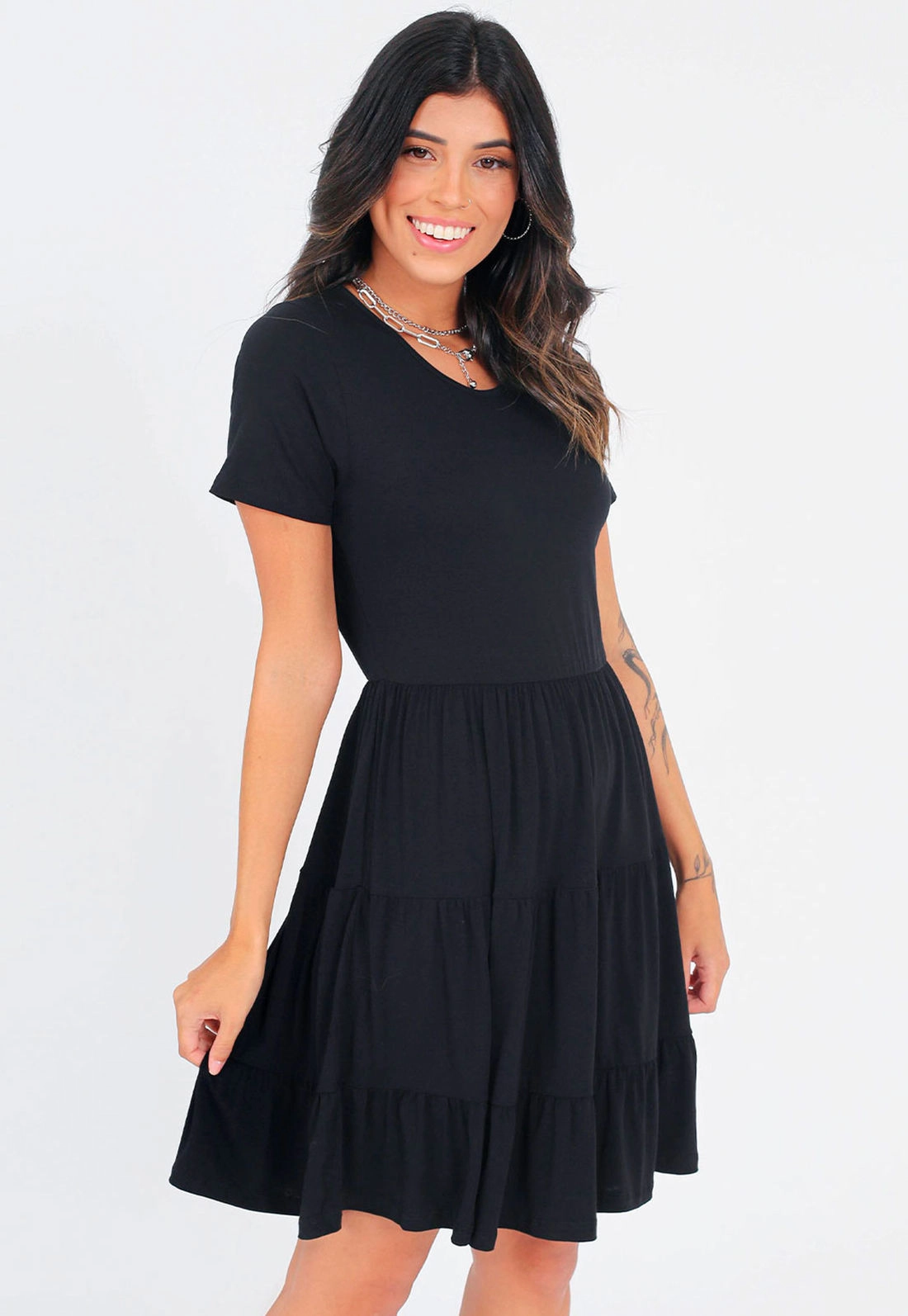 Vestido Manga Curta Babados Marias