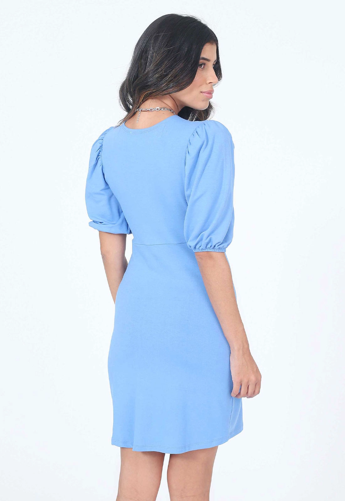 Vestido Moletinho Midi Mangas Bufantes