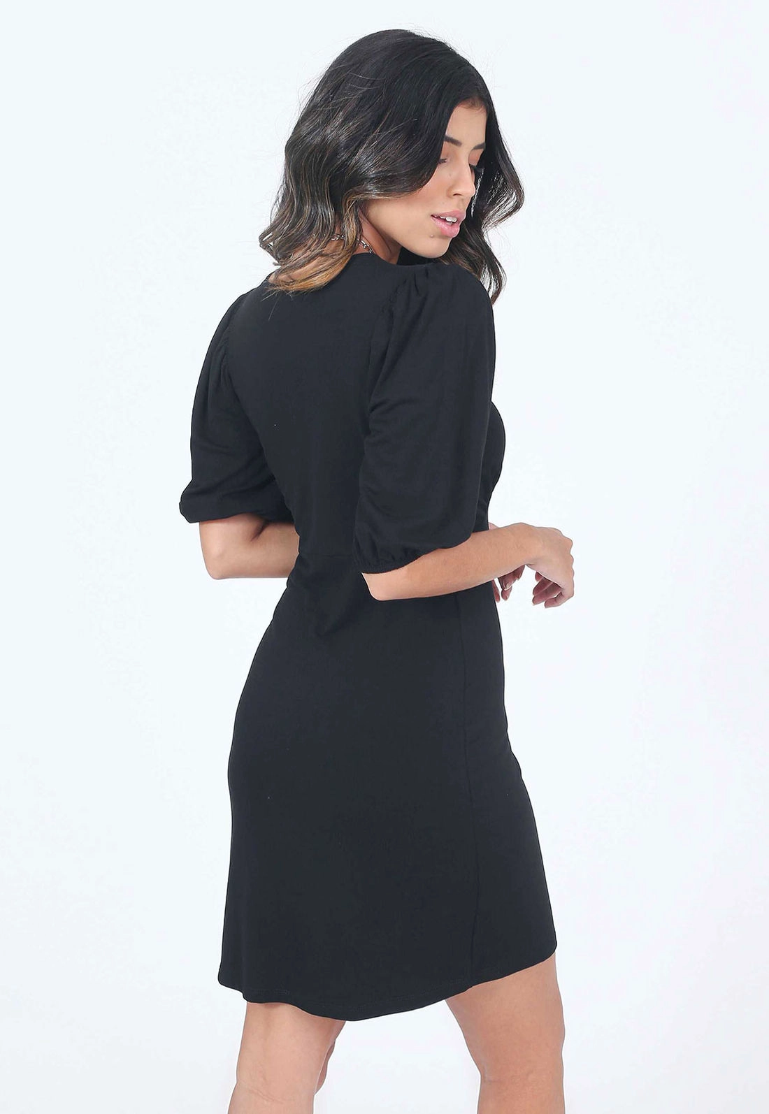 Vestido Moletinho Midi Mangas Bufantes