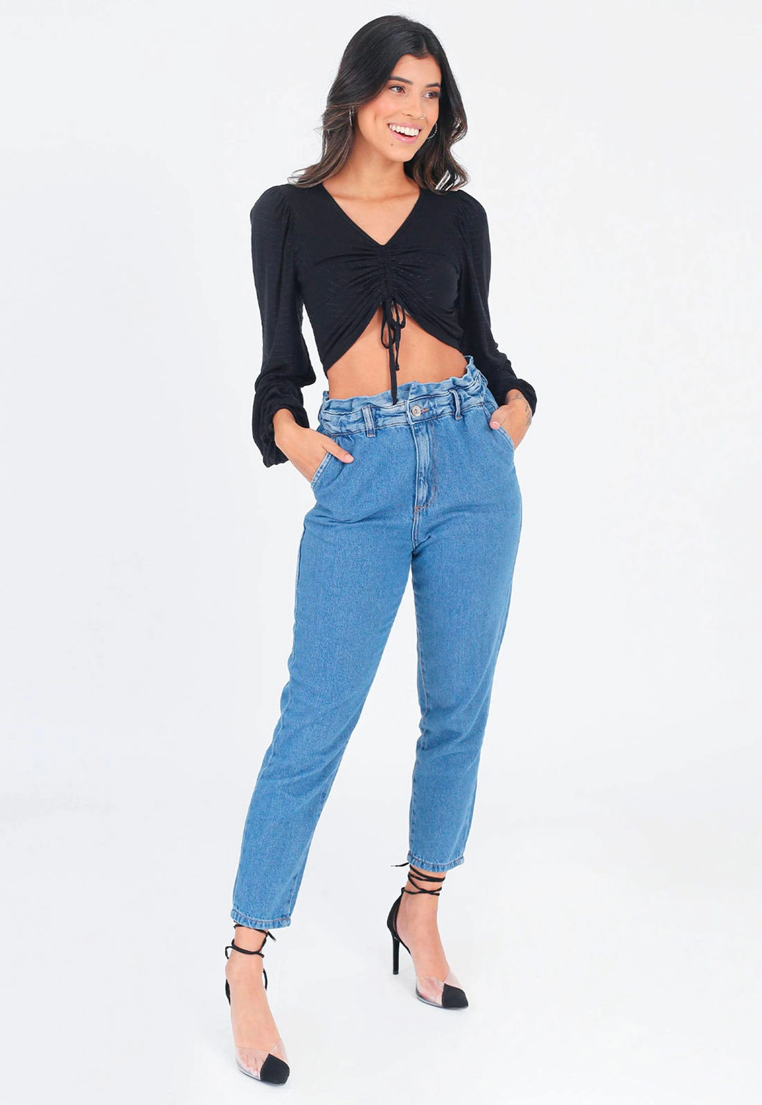 Blusa Malha Brilho Franzido Frontal