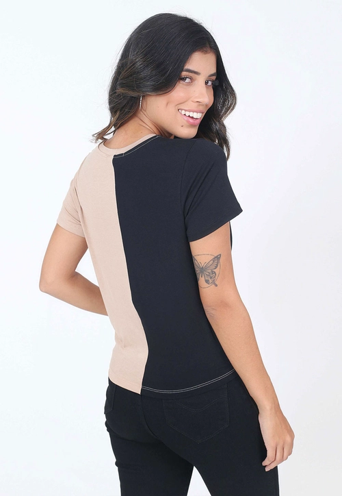 Blusa Manga Curta Bicolor
