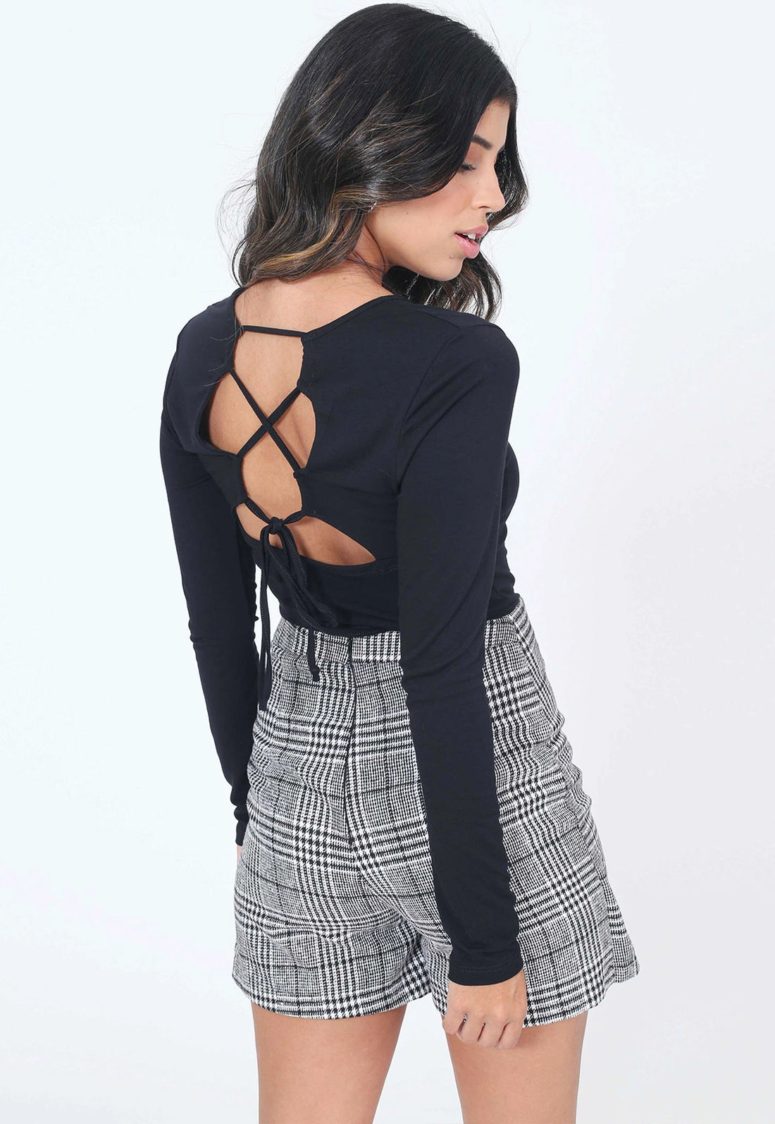 Blusa Manga Longa Amarração Costas