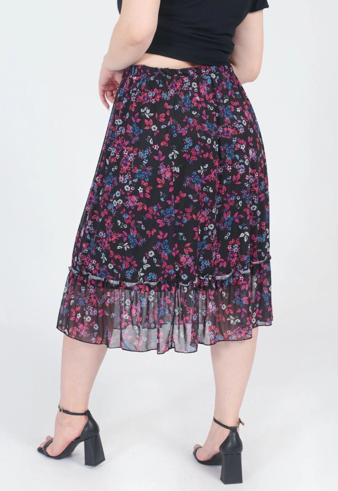 Saia Midi Tule Floral