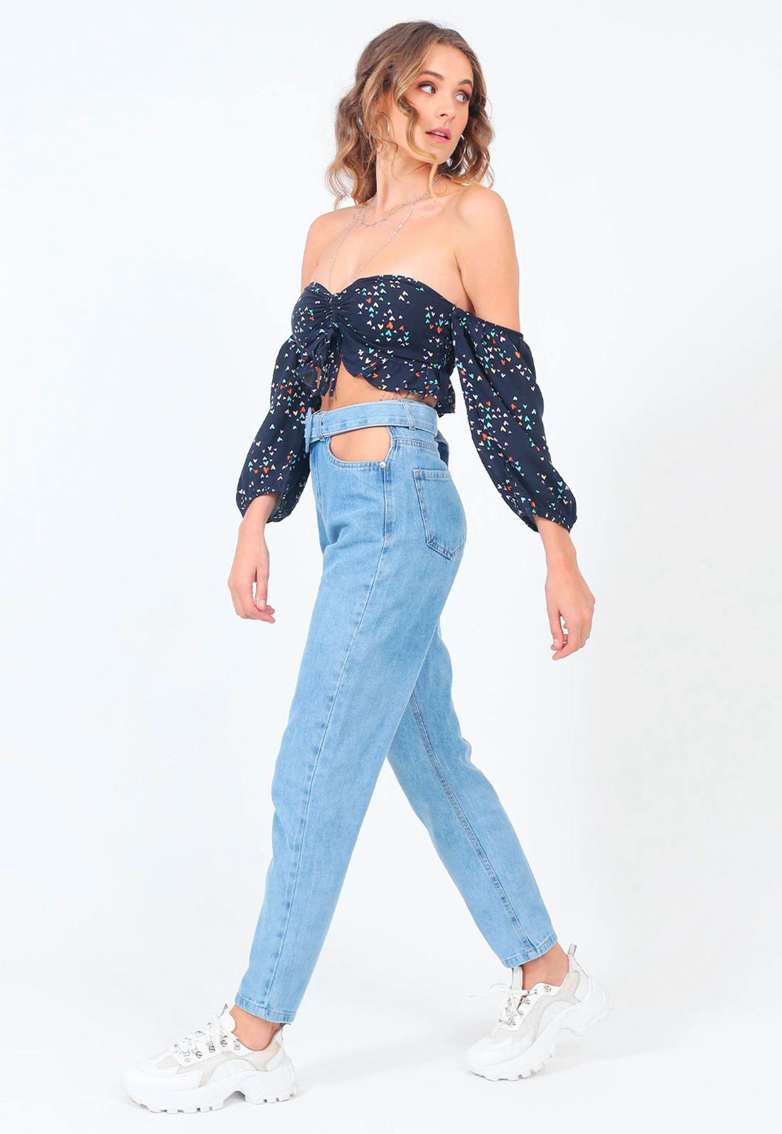 Blusa Cropped Corações Com Bojo