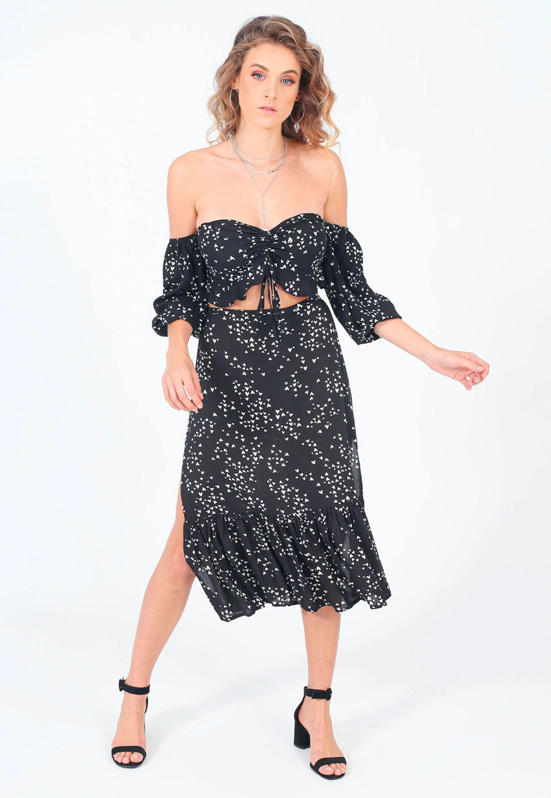Blusa Cropped Corações Com Bojo