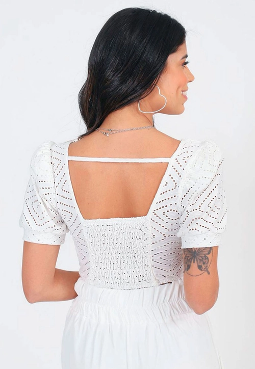 Blusa Cropped Manga Curta Laise