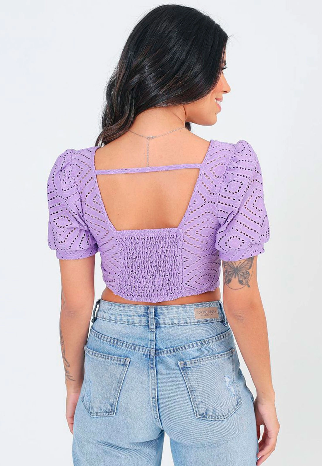 Blusa Cropped Manga Curta Laise