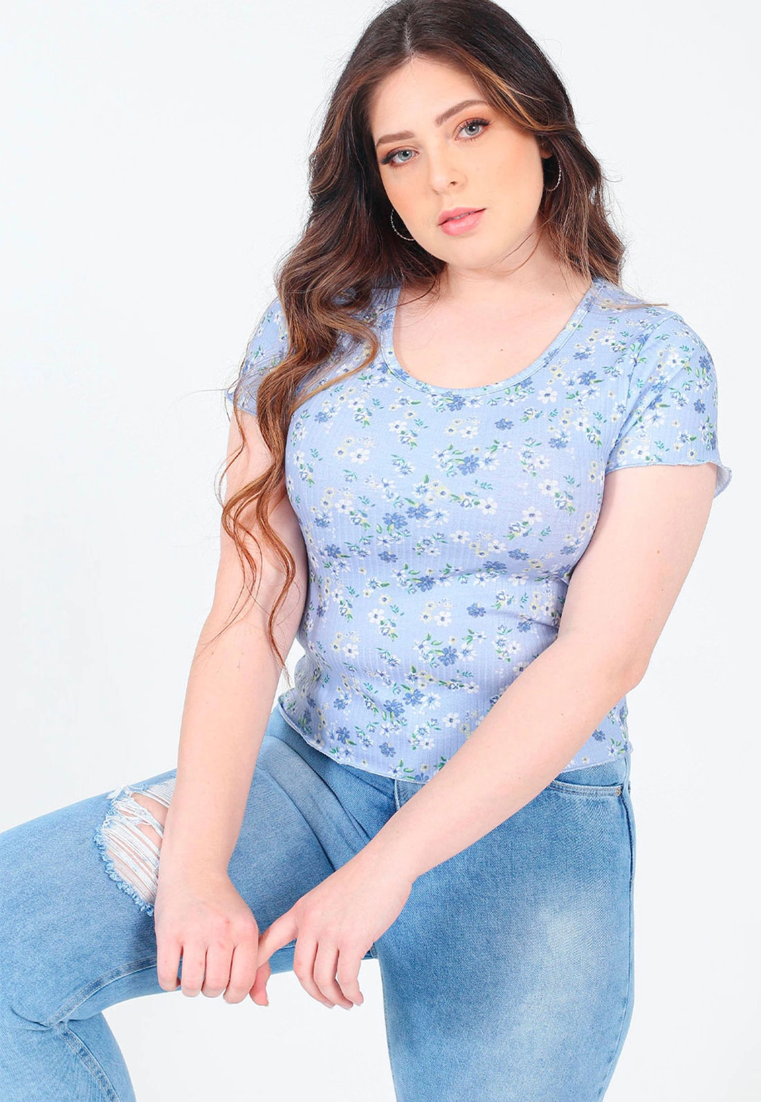 Blusa Manga Curta Frufru Flores